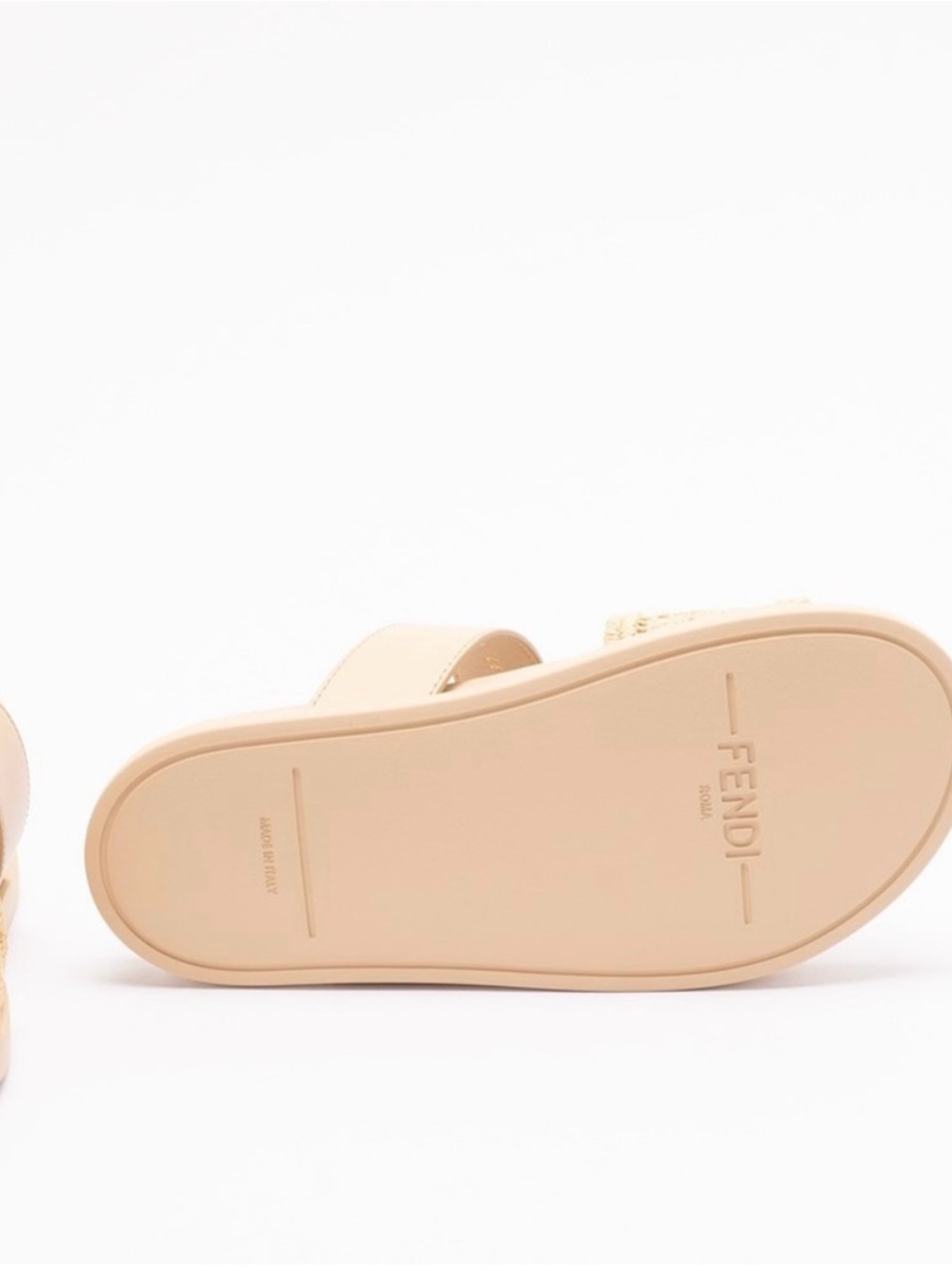 NEW Fendi Feel Cream Beige Leather & Raffia Sandals w/ FF Gold Logo - Size 38 - Picture 9 of 12